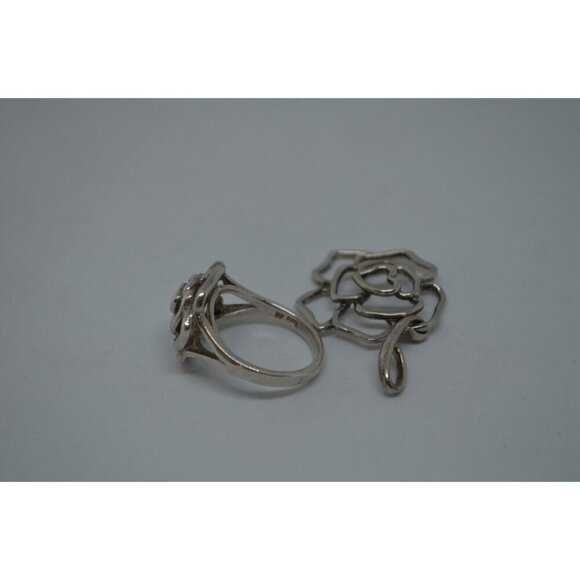 Sterling Silver Pendant & Ring Set Rose Outline w Heart Center NF Thailand 925 - Picture 10 of 11